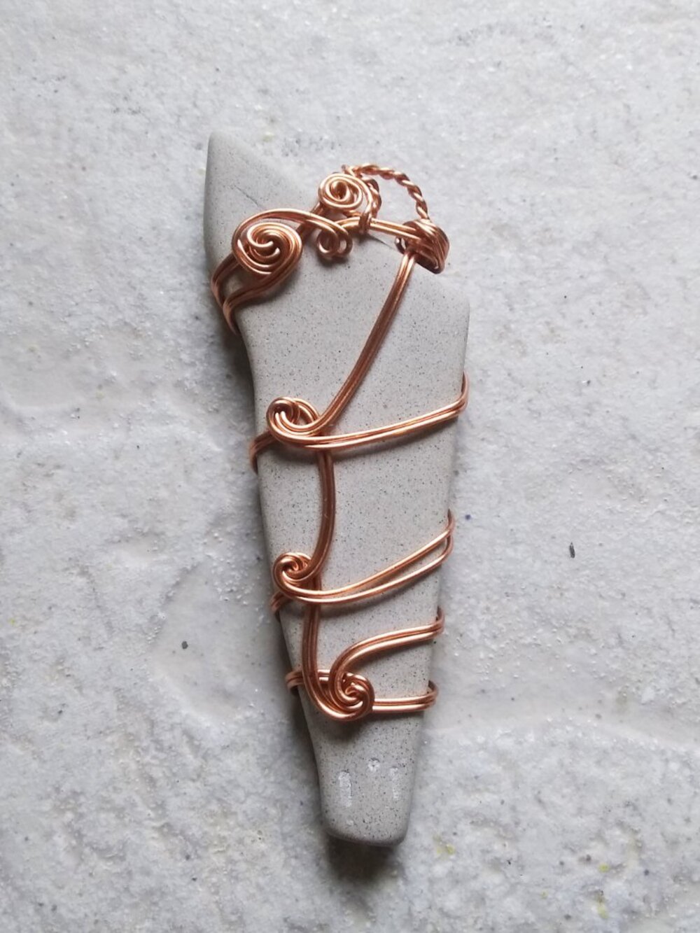 Handmade! Big & Bold! Wire Wrapped Ceramic Shard Pendant - Cottagecore Boho OOAK